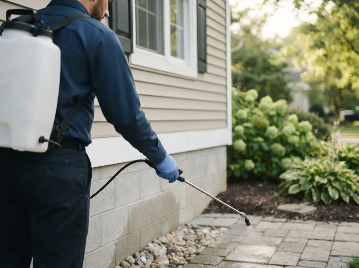 Pest control technician inspecting a home in Troutville, PA
